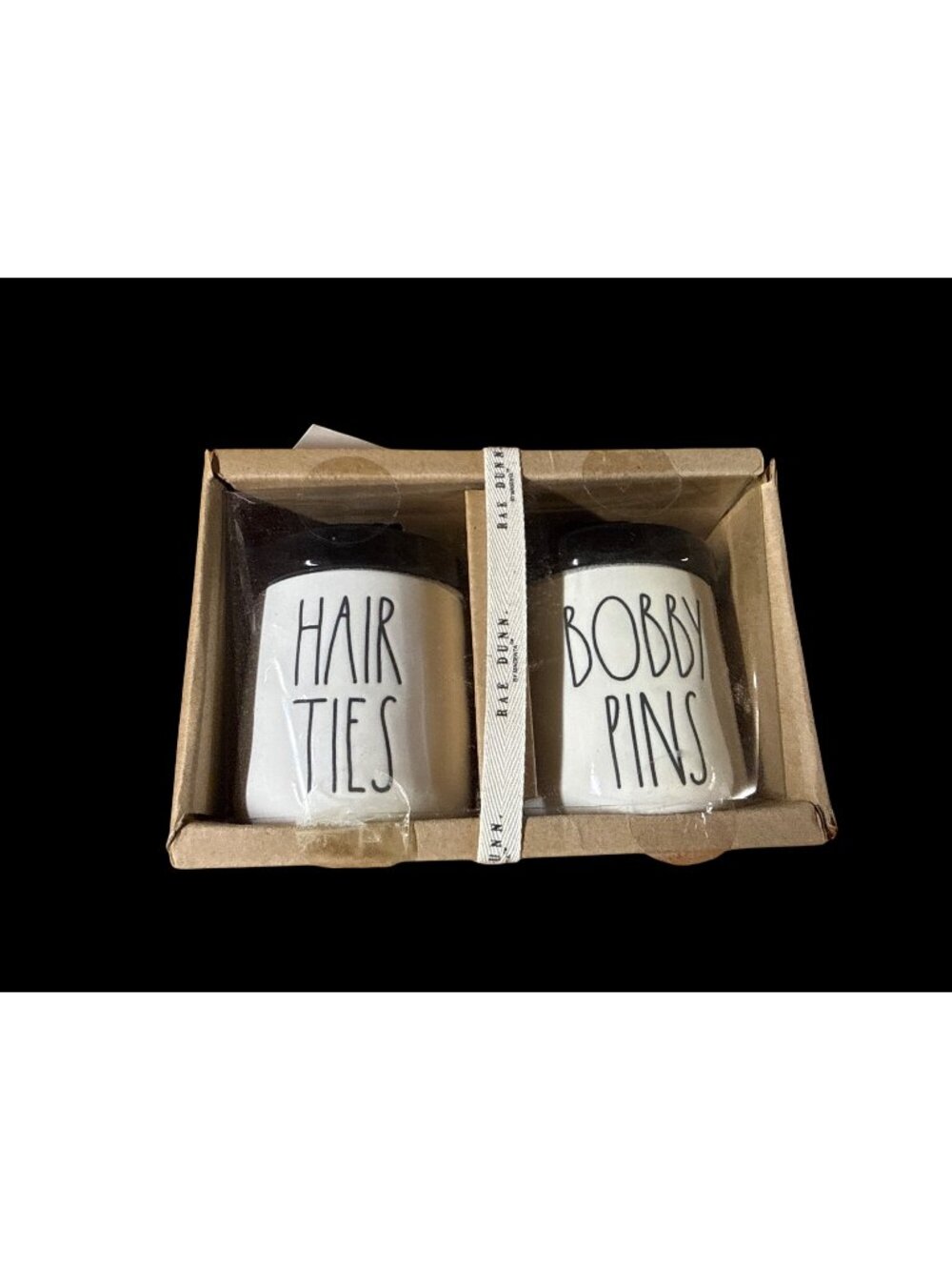 Rae Dunn by Magenta Set of 2 'HAIR TIES" & "BOBBY PINS" Canister Brand New